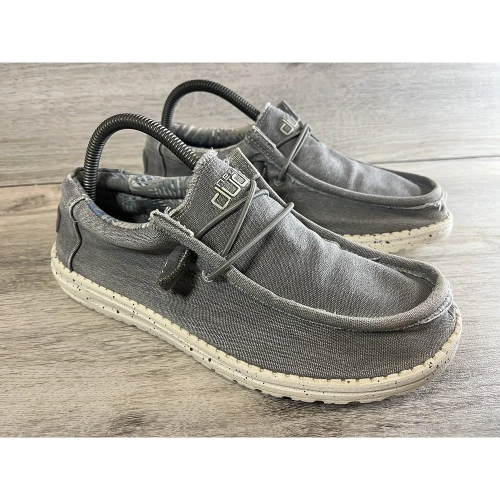 Hey Dude Gray Wally Stretch Iron Slip On Casual Shoes Mens Size 8 Womens 10